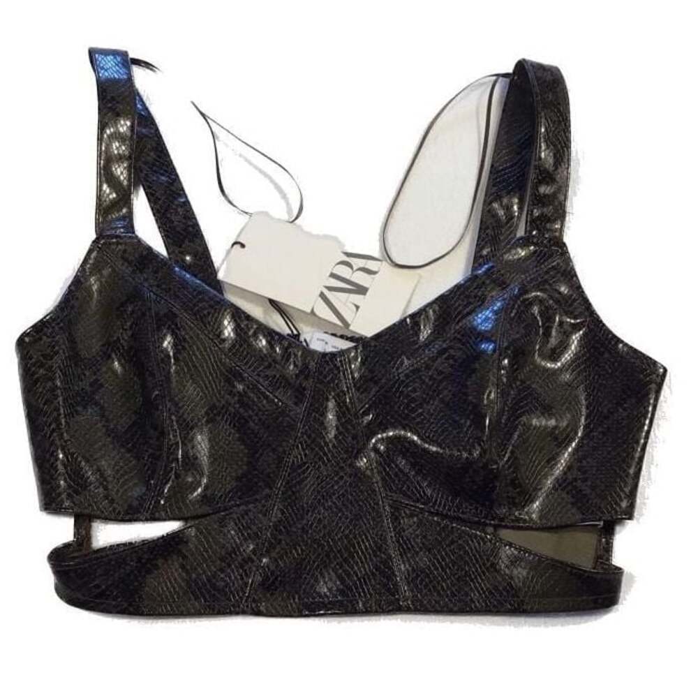 Zara Animal Print Cutout Crop Top  Medium Olive/Black Glam